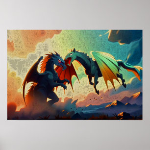 Draak vs Pegasus - Fantasie Kunst Poster