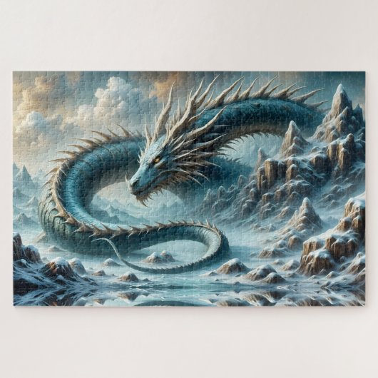 Draak wordt wakker in een ijzige wereld legpuzzel (Horizontaal)