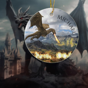 Draak Wyvern Vuur Ademend Fantasie Keramisch Ornament