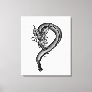 Draak zwart en wit ontwerp canvas afdruk