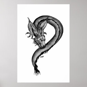 Draak zwart en wit ontwerp poster