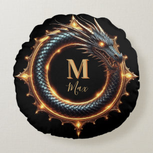 🐉 Draakfantasie Symbool met Aangepaste Naam Voor Rond Kussen