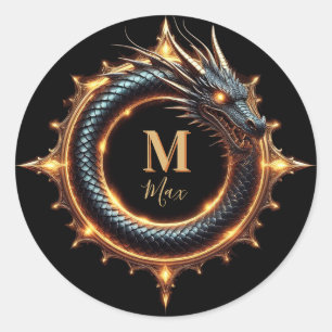🐉 Draakfantasie Symbool met Aangepaste Naam Voor Ronde Sticker