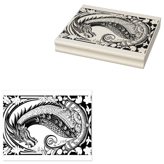 Drache mit Ornamenten Rubberstempel (Gestempeld)