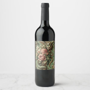 Drac's Finery - Gothic Dragon Bloemen Kussen Wijn Etiket