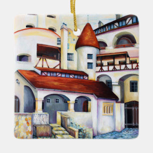 Dracula Castle Interior Courtyard Waterverf Keramisch Ornament