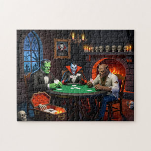 Dracula en Frankenstein Halloween Monster Poker Legpuzzel