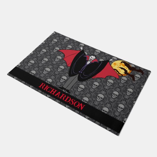 Dracula Halloween Aangepaste Naam Schedels Vleermu Deurmat (Schuin)