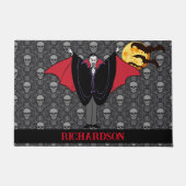 Dracula Halloween Aangepaste Naam Schedels Vleermu Deurmat (Voorkant)