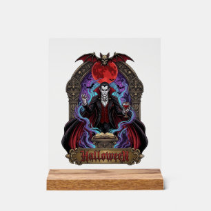 Dracula Halloween Lune Rouge Chauves-Souris Crâne_