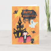 Dracula Haunted House Kinder Halloween Kaart (Voorkant)