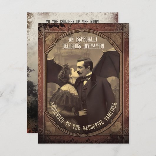 Dracula Kissing Meisje Halloween Uitnodiging (Voorkant / Achterkant)