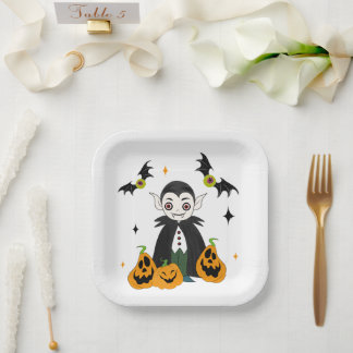 Dracula met pompoenen papieren bordje