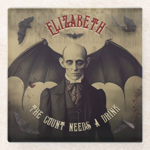  Dracula met vleermuizen Halloween Glazen Onderzetter