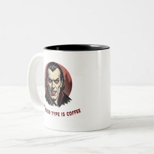 Dracula "Mon groupe sanguin est le café" Mug drôle (Devant gauche)