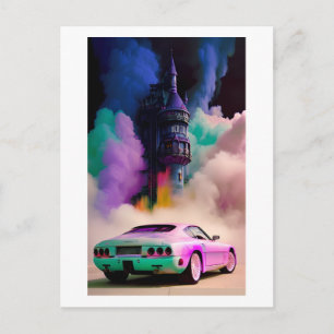 Dracula rijdt in een sportauto - Ken Gage Kunst Briefkaart