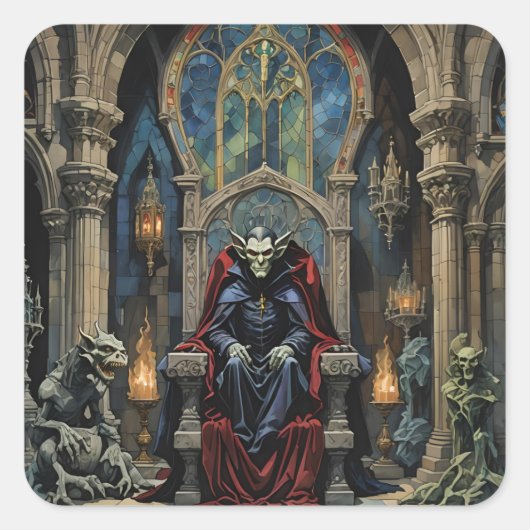 Dracula vampier in kasteel vierkante sticker (Voorkant)