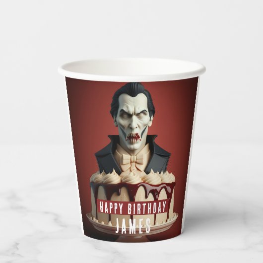 Dracula Vampire thema Cream Cake - Verjaardag Papieren Bekers (Achterkant)