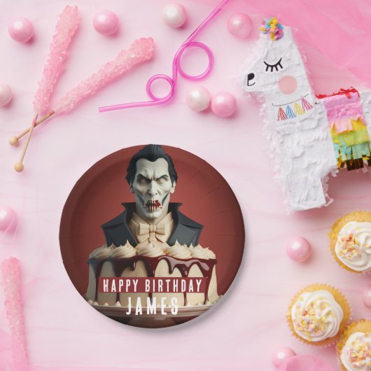 Dracula Vampire thema Cream Cake - Verjaardag Papieren Bordje (Feest)