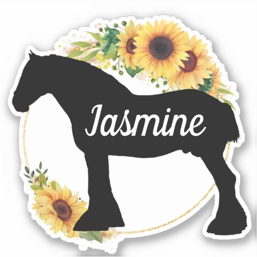 Draft horse Custom Name Floral Sunflower Sticker (Voorkant)