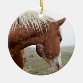 Draft Horse in the Mist - Verbluffend Western Keramisch Ornament