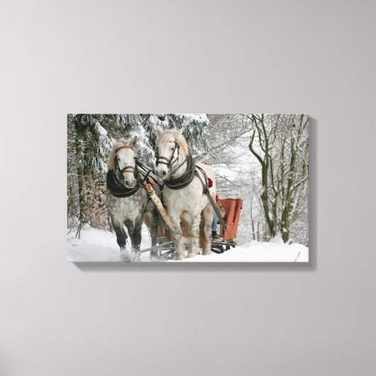 Draft Horses Pulling Sleigh Canvas Afdruk (Voorkant)
