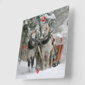 Draft Horses Pulling Sleigh Vierkante Klok (Hoek)