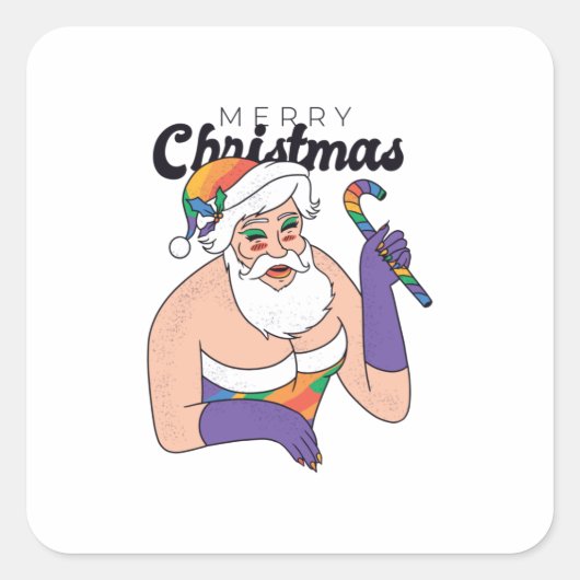 Drag queen santa vierkante sticker (Voorkant)