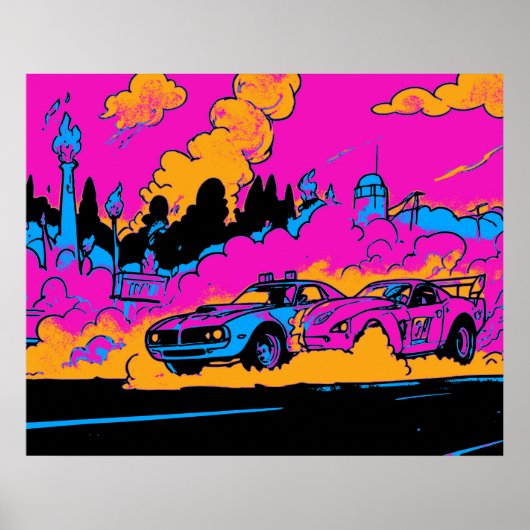 Drag-racing burn-out - Drag-racing auto's Poster (Voorkant)