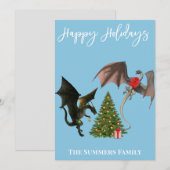 Dragen met kerstboom feestdagenkaart (Voorkant / Achterkant)