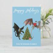 Dragen met kerstboom feestdagenkaart (Staand voorkant)