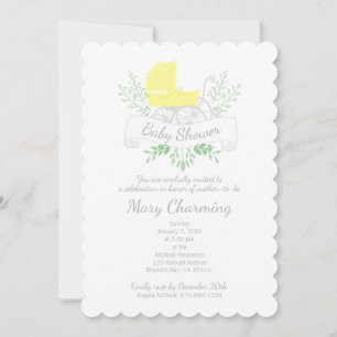 drager neutraal BABY SHOWER gele pram Kaart