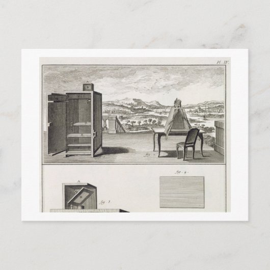 Dragers: een gewone houten camera obscura en een briefkaart (Voorkant)
