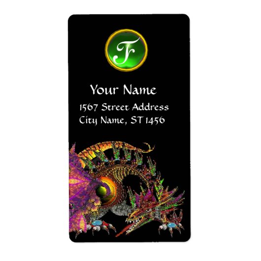 DRAGO / FANTASY DRAGON Green Emerald Gem Monogram Etiket (Voorkant)