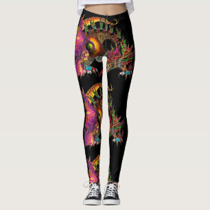 DRAGO Fantasy Dragon in Gold Black Pink Paars Leggings