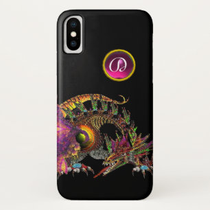 DRAGO, FANTASY DRAGON, PINK PAARSE GEMSTONE MONOGR iPhone X HOESJE