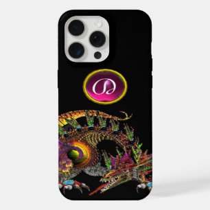 DRAGO,FANTASY DRAGON,PINK PURPLE GEMSTONE MONOGRAM
