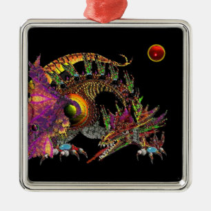 DRAGO / FANTASY GOLD DRAGON IN PAARS EN ZWART METALEN ORNAMENT