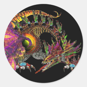 DRAGO / FANTASY GOLD DRAGON IN PAARS EN ZWART RONDE STICKER