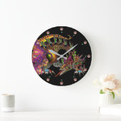 DRAGO/Fantasy Gold Dragon in zwarte roze stenen Grote Klok (Huis)