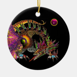 DRAGO Fantasy Gold Dragon, Roze Amethyst Monogram Keramisch Ornament
