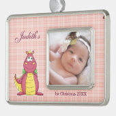 Dragon 1e Kerstmis Verzilverd Kader Ornament (Links)