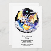 Dragon 1st Birthday Kaart (Voorkant / Achterkant)
