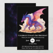 Dragon à flamme céleste Invitation Anniversaire (Devant / Derrière)