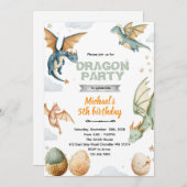 Dragon and eggs birthday Invitation (Devant / Derrière)
