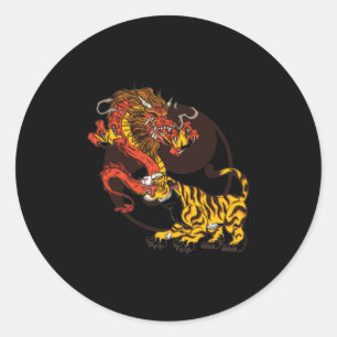 Dragon-and-Tiger-Yin-Yang T-Shirt Design Ronde Sticker