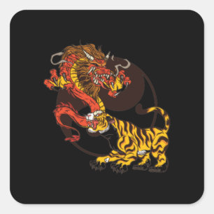 Dragon-and-Tiger-Yin-Yang T-Shirt Design Vierkante Sticker