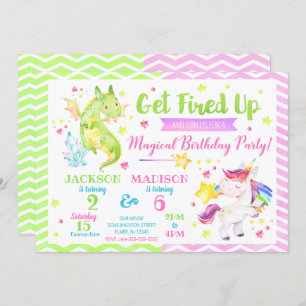 Dragon and Unicorn Joint Birthday Invitation Kaart