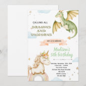Dragon and unicorn Party Invitation Kaart (Voorkant / Achterkant)