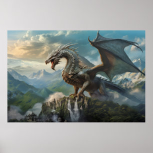 Dragon Animal Creature Fantasy Kleurrijke kunst aa Poster